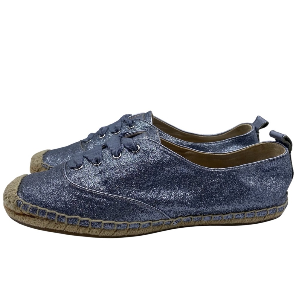 Coach Womens Shoes Ramira Espadrille Sneakers 7.5 Silver Blue Glitter Flat Lace